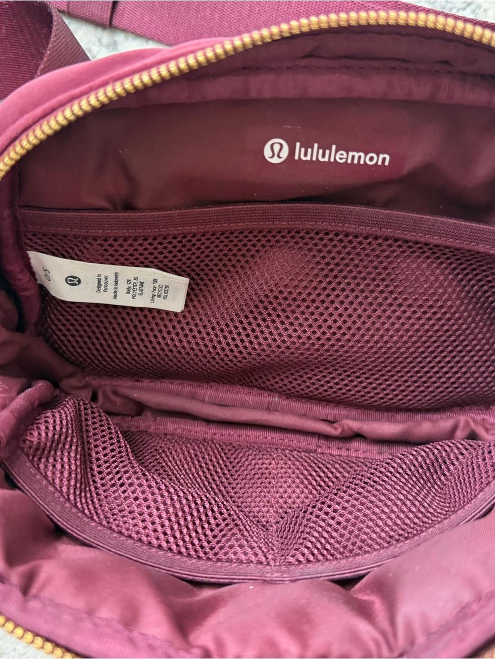 Lululemon Limited Edition Velour Quilted Burgundy Belt Bag with Gold Accent - Picture 8 of 13